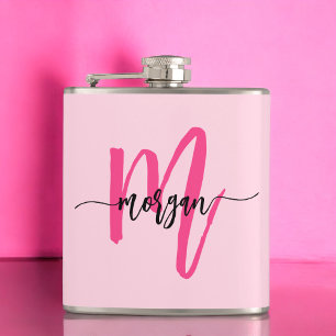 Hot Pink Monogram Girl's Bachelorette Party Hip Flask