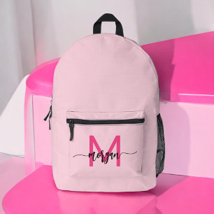 Hot Pink Monogram Girl's Back to School Printed Backpack