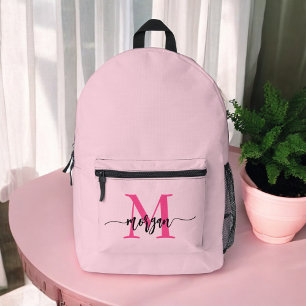 Hot Pink Monogram Girl's Back to School Printed Backpack