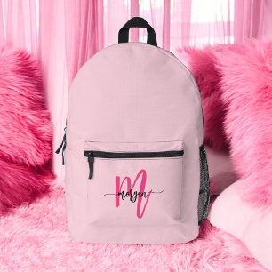 Hot Pink Monogram Girl's Back to School Printed Backpack