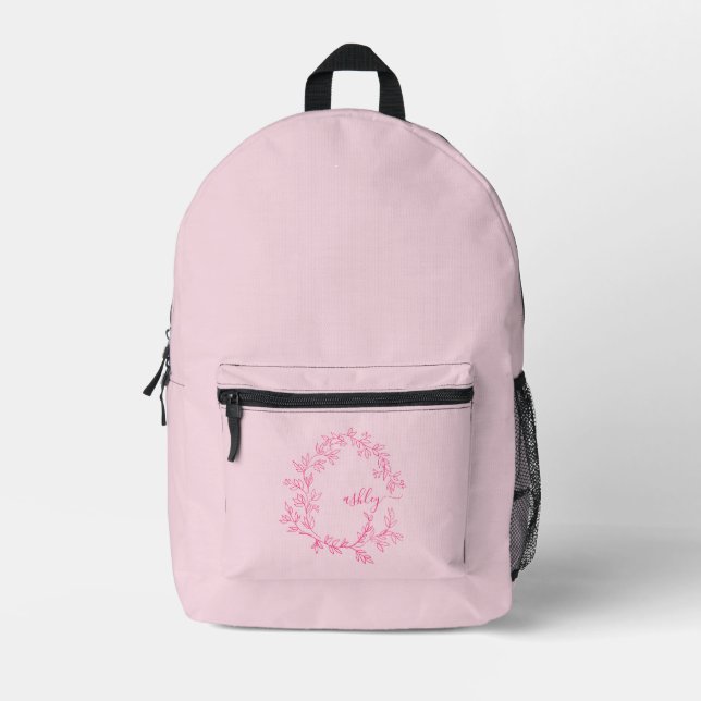 Hot Pink Monogram Girl's Back to School Printed Backpack (Front)