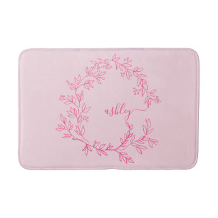 Hot Pink Monogram Girl's Dorm Room Bath Mat