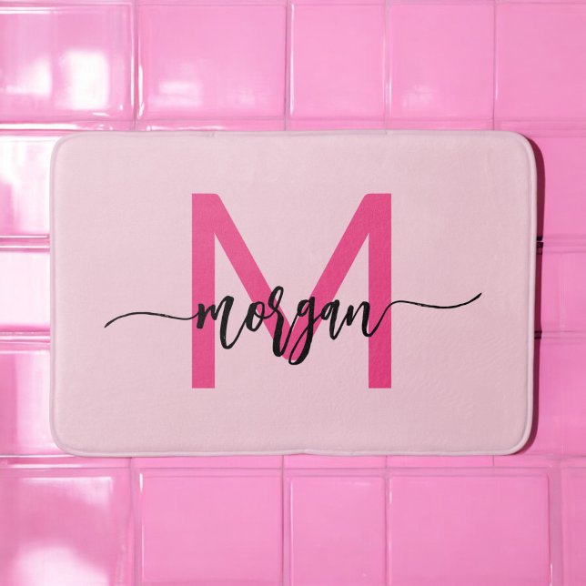 Hot Pink Monogram Girl's Dorm Room Bath Mat (Creator Uploaded)