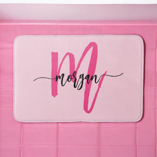 Hot Pink Monogram Girl's Dorm Room Bath Mat