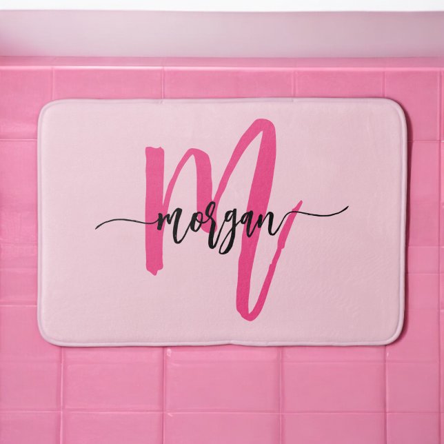 Hot Pink Monogram Girl's Dorm Room Bath Mat (Creator Uploaded)