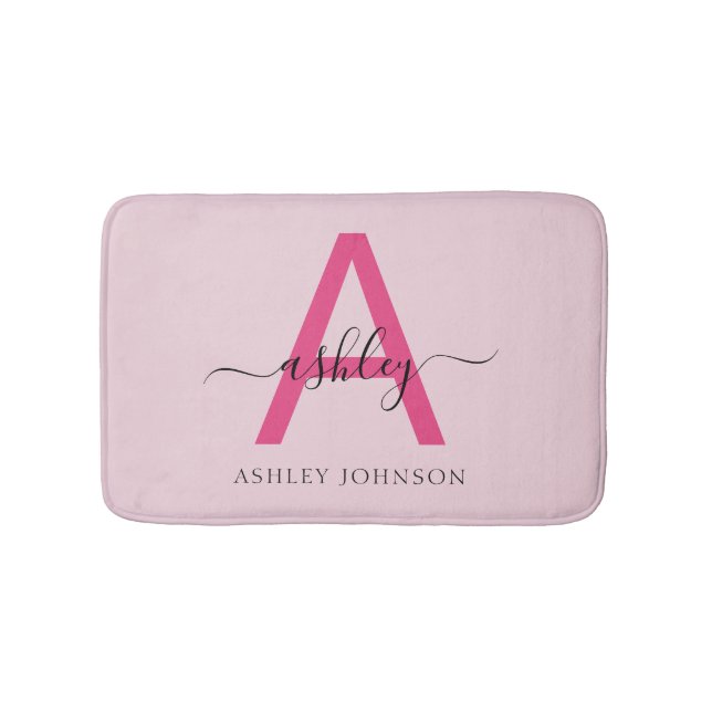 Hot Pink Monogram Girl's Dorm Room Bath Mat (Front)
