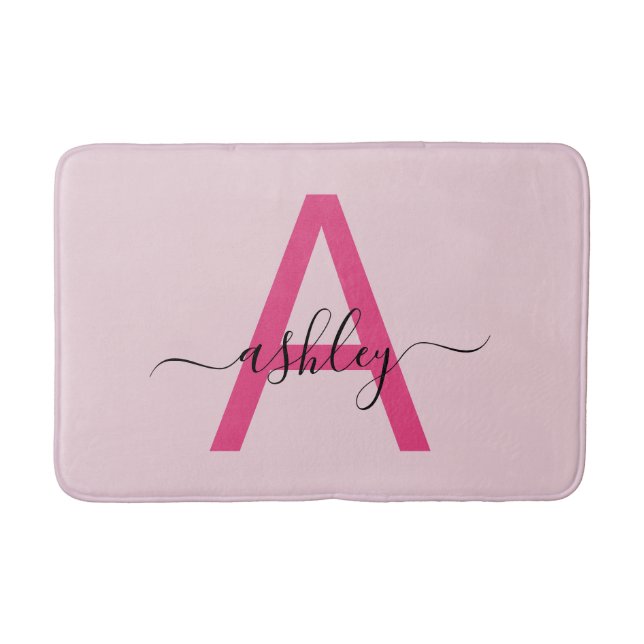 Hot Pink Monogram Girl's Room Bath Mat (Front)