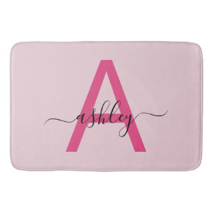 Hot Pink Monogram Girl's Room Bath Mat