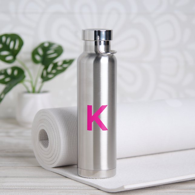 Hot Pink Monogram Initial Name Gift Party Favor Water Bottle (Yoga)