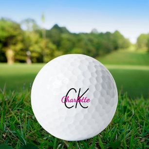 Hot pink monogram initials name golf balls