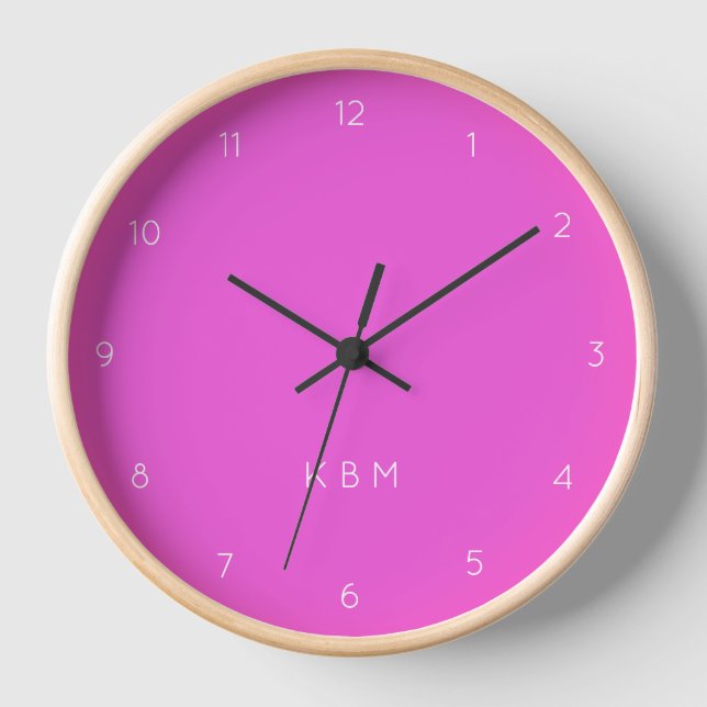 Hot Pink Monogram | Modern Initials Neon Girly Clock (Front)