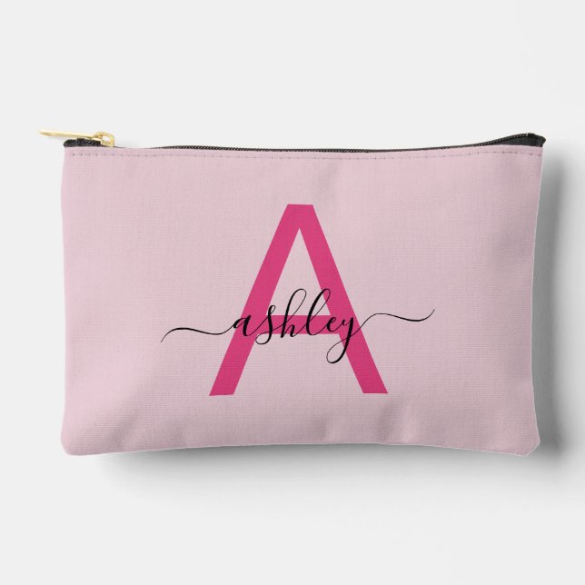 Hot Pink Monogram Name Girl's Script Accessory Pouch (Front)