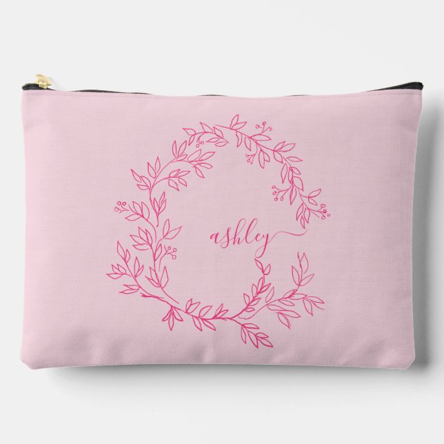 Hot Pink Monogram Name Girl's Script Accessory Pouch (Front)