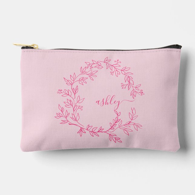 Hot Pink Monogram Name Girl's Script Accessory Pouch (Front)