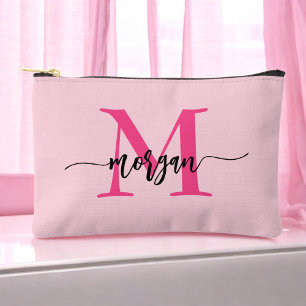 Hot Pink Monogram Name Girl's Script  Accessory Pouch