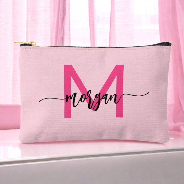 Hot Pink Monogram Name Girl's Script  Accessory Pouch (Creator Uploaded)