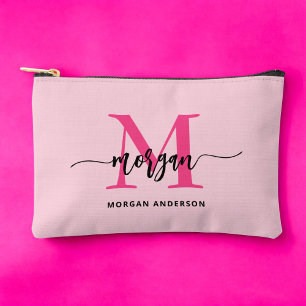 Hot Pink Monogram Name Girl's Script  Accessory Pouch
