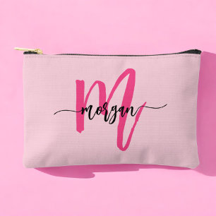 Hot Pink Monogram Name Girl's Script  Accessory Pouch