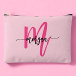 Hot Pink Monogram Name Girl's Script  Accessory Pouch<br><div class="desc">Organise your essentials in style with our Hot Pink Monogram Name Girl's Script Accessory Pouch! Featuring a bold hot pink design, this pouch is personalised with your name in an elegant script font for a chic, custom touch. Perfect for storing cosmetics, stationery, or small accessories, it combines practicality with flair....</div>