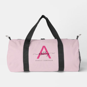 Hot Pink Monogram Name Girl's Script Sports Duffle Bag