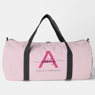 Hot Pink Monogram Name Girl's Script Sports Duffle Bag