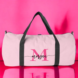 Hot Pink Monogram Name Girl's Script Sports Duffle Bag