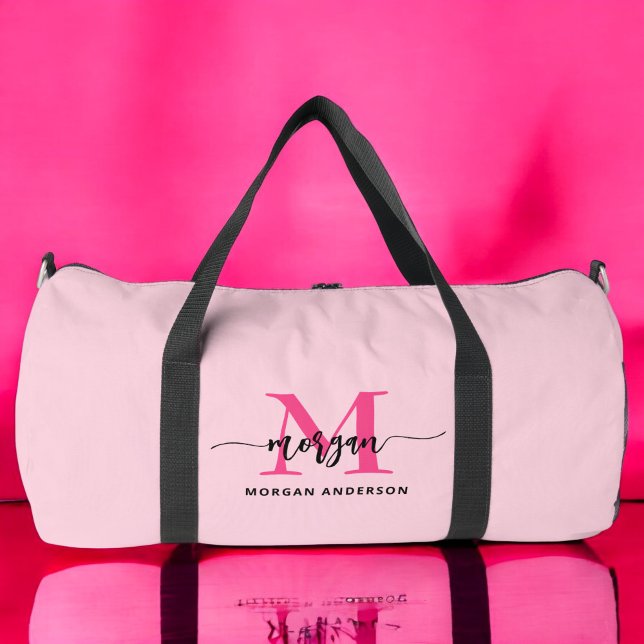 Hot Pink Monogram Name Girl's Script Sports Duffle Bag (Creator Uploaded)