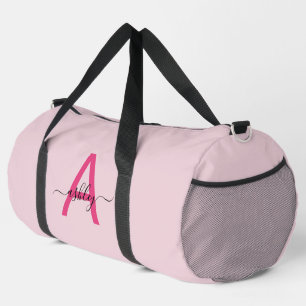 Hot Pink Monogram Name Girl's Script Sports Duffle Bag