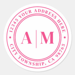 Hot Pink Monogram Return Address Classic Round Sticker