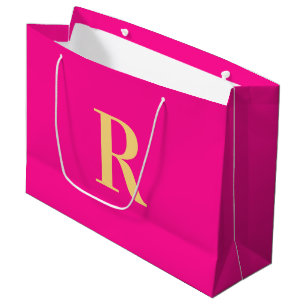 Hot Pink Monogram Simple Modern Large Gift Bag