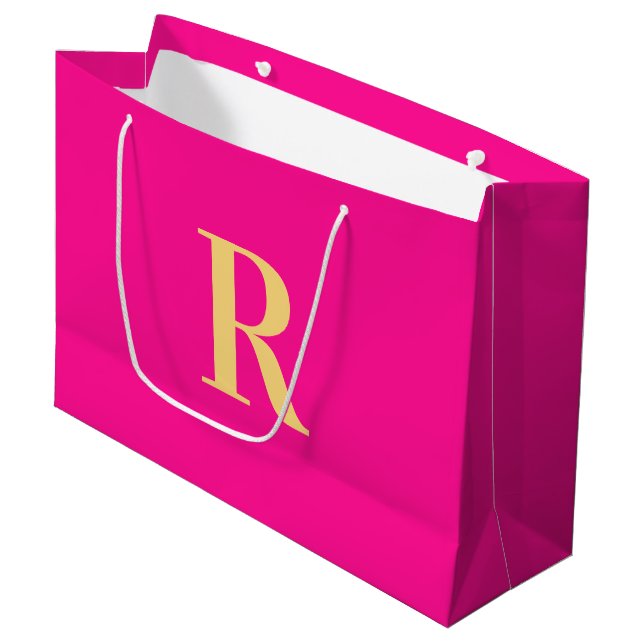 Hot Pink Monogram Simple Modern Large Gift Bag (Front Angled)