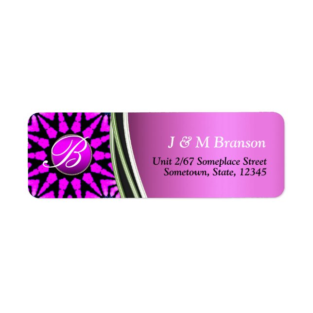 Hot Pink Monogram Star Art Address Label (Front)