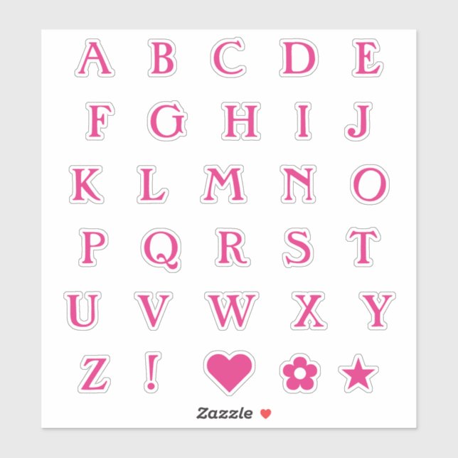 Hot Pink Monogram Text Letters Alphabet Heart Star (Sheet)