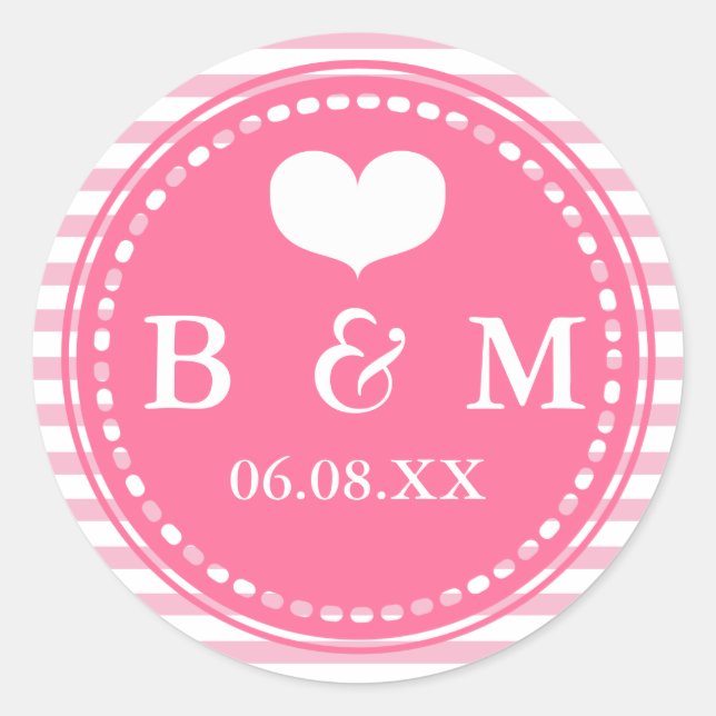 Hot Pink Monogram Wedding Envelop Seal Sticker (Front)