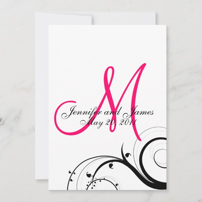 Hot Pink Monogram Wedding Invitation Back (Front)