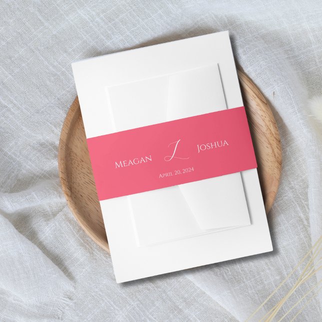Hot Pink Monogram Wedding Invitation Belly Band (Creator Uploaded)