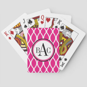 Hot Pink Monogrammed Barcelona Print Playing Cards