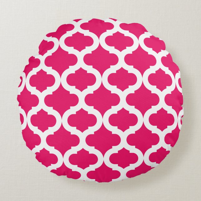 Hot Pink Moroccan Pattern Round Cushion (Front)