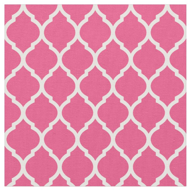 Hot Pink Moroccan Quatrefoil Fabric (Close Up)