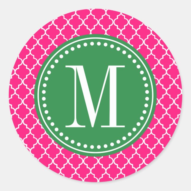 Hot Pink Moroccan Tiles Lattice Personalised Classic Round Sticker (Front)
