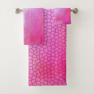 Hot Pink Mosaic Design Bath Towel Set
