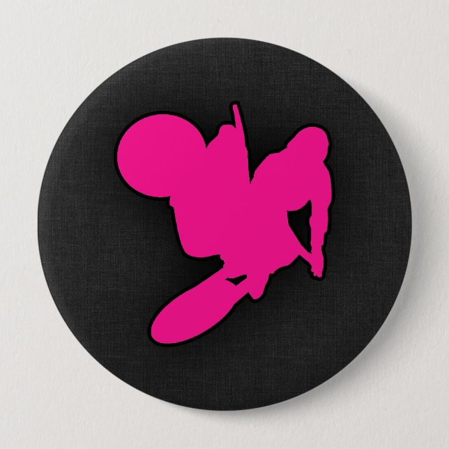 Hot Pink Motocross, dirt bike 10 Cm Round Badge (Front)