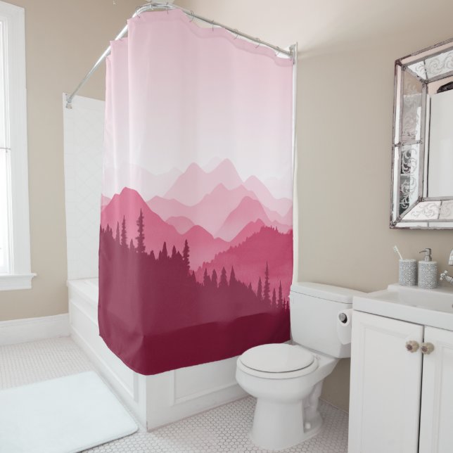 Hot Pink Mountains Shower Curtain (In Situ)