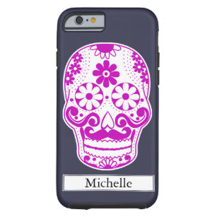 Hot Pink Moustached Sugar Skull Custom Name Tough iPhone 6 Case