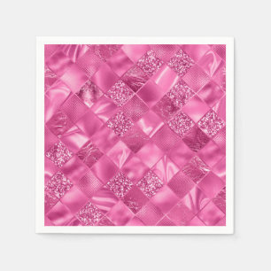 Hot Pink Multi-Texture Square Weave Pattern Napkin