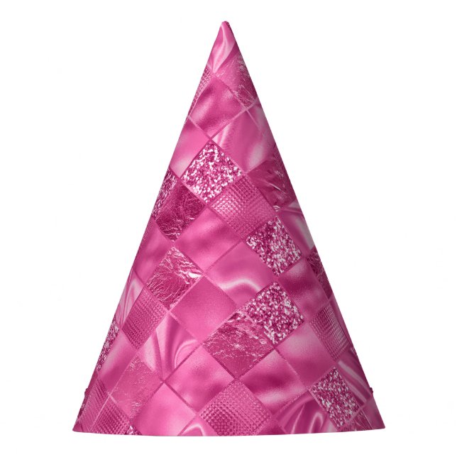 Hot Pink Multi-Texture Square Weave Pattern Party Hat (Front)