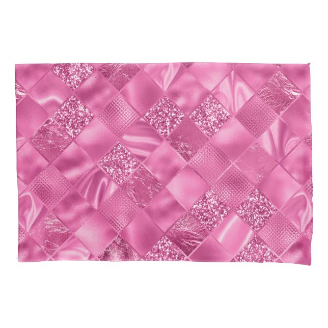 Hot Pink Multi-Texture Square Weave Pattern Pillowcase (Front)