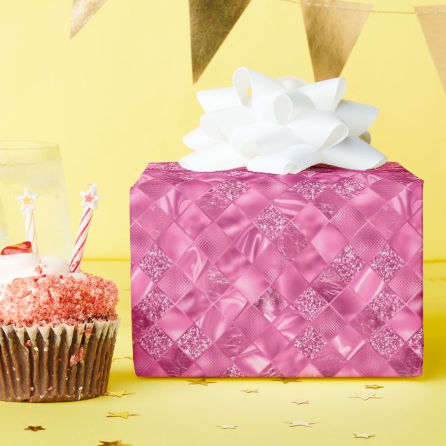 Hot Pink Multi-Texture Square Weave Pattern Wrapping Paper (Birthday Party)