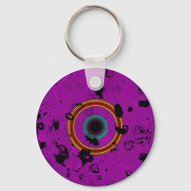 Hot Pink Multicolor Vinyl Disc Texture Pattern Key Ring (Front)