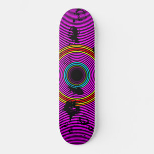 Hot Pink Multicolor Vinyl Disc Texture Pattern Skateboard